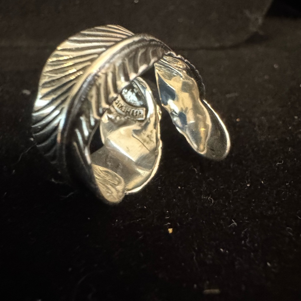 Sterling Silver and genuine Kingman Turquoise Feather Ring Set‎ - Picture 5 of 7